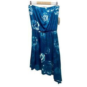 Mudd Asyemetrical Hem Dress Juniors Medium Blue Tie Dye Strapless Halter NWT